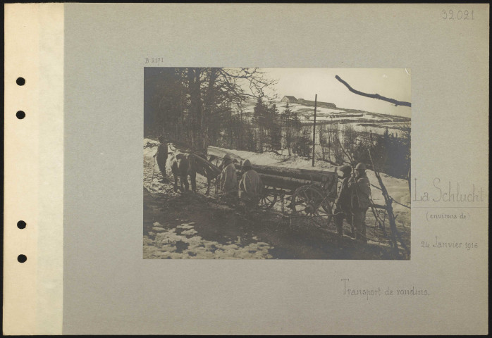 La Schlucht (environs de). Transport de rondins