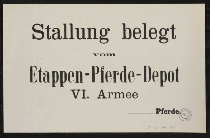 Stallung belegt vom Etappen-Pferde-Depot