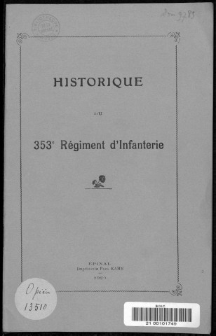 Historique du 353ème régiment d'infanterie