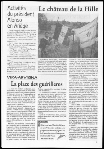 Monument du souvenir de Prayols (2000 : n° 37-38). Sous-Titre : organe de la Confédération d'Amicales Départementales d'Anciens Guerilleros Espagnols en France (F.F.I.)