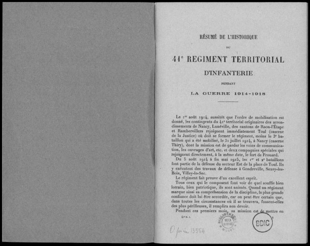 Historique du 41ème régiment territorial d'infanterie