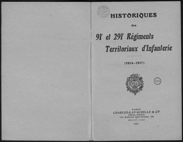Historique du 91ème régiment territorial d'infanterie. Historique du 291ème régiment territorial d'infanterie