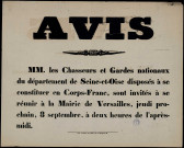 Les chasseurs et gardes nationaux du département de Seine-et-Oise disposés à se constituer en Corps-Franc