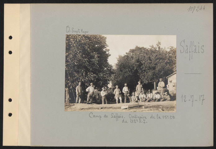Saffais. Au camp de Saffais. Ordinaire de la 15e Compagnie du 212e RI