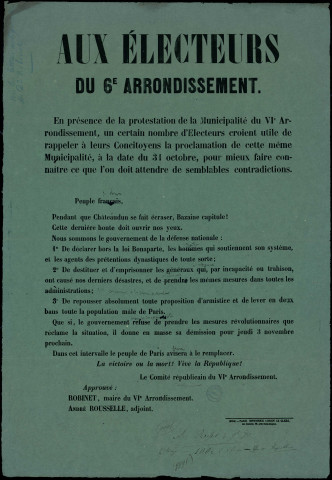 Protestation de la municipalité du VIe arrondissement…