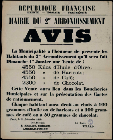 Il sera fait… Une vente de… Huile d'olive… Haricots… Café… Chocolat…