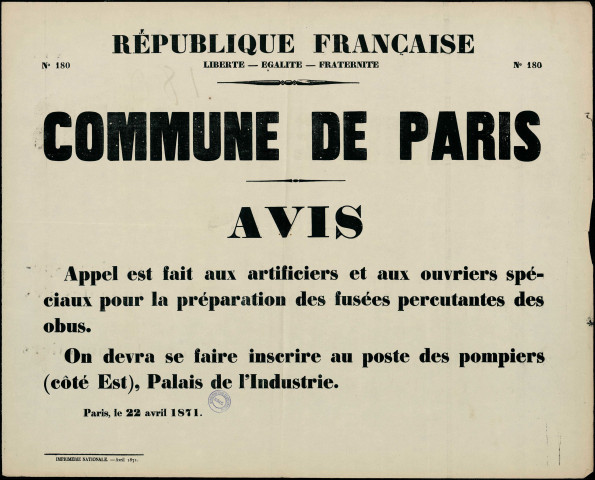 N°180. Appel est fait aux artificiers Préparation des fusées obus