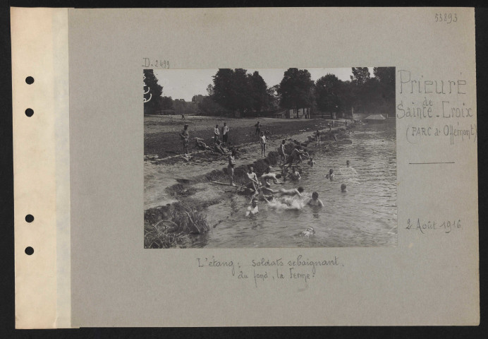 Prieuré de Sainte-Croix (Parc d'Offémont). L'étang : soldats se baignant. Au fond, la ferme