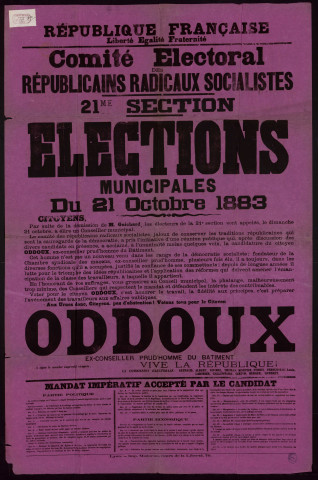 Comité Électoral des Républicains Radicaux Socialistes : Votons tous pour le Citoyen Oddoux