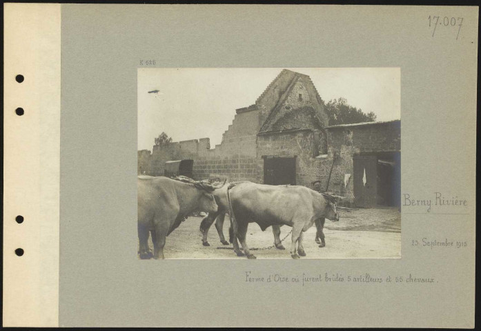 Berny-Rivière. Ferme d'Oise où furent brûlés 5 artilleurs et 55 chevaux