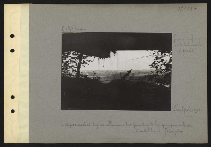 Curlu (près). Les premières lignes allemandes pendant la préparation d'artillerie française