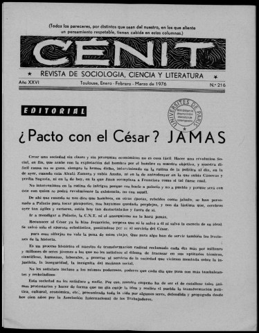Cénit (1976 ; n° 216 - 219). Sous-Titre : Revista de sociología, ciencia y literatura