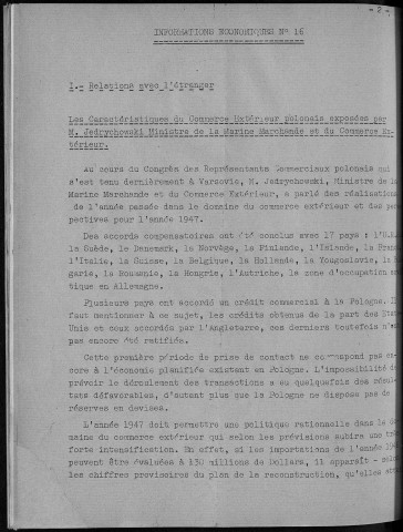 Bulletin économique (1947: n°16 - n°28)  Autre titre : Supplément du Bulletin du Bureau d'Informations Polonaises