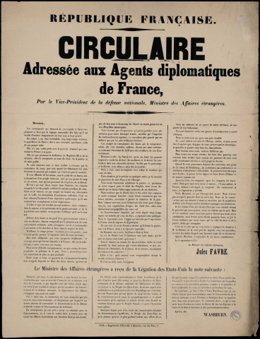 Circulaire adressée aux agents diplomatiques de France