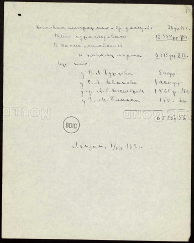 Bilans d’activités, rapports financiers. 1919-1920