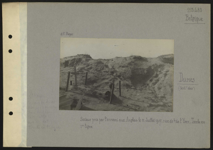 Dunes (section des) (Belgique). Secteur pris par l'ennemi aux Anglais le 11 juillet 1917, rive droite de l'Yser. Tombe en première ligne