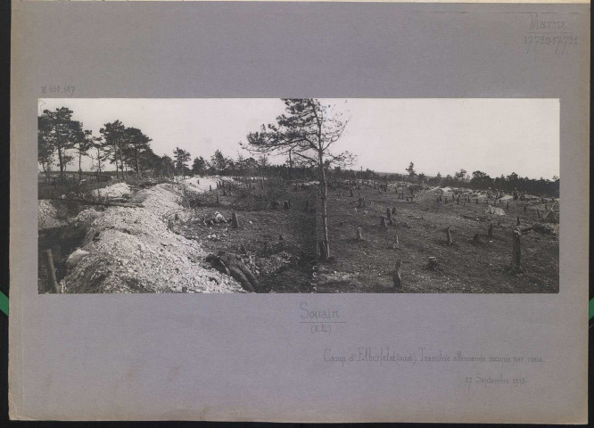 Souain (Nord-est) (Marne). Camp d'Elberfeld (ouest). Tranchée allemande occupée par nous