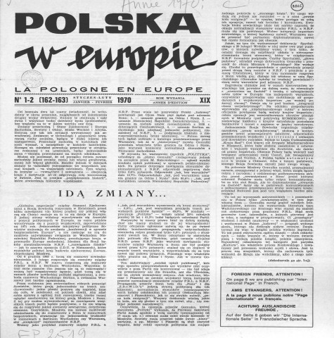 Polska w Europie (1970 ; n°1-12)  Autre titre : La Pologne en Europe