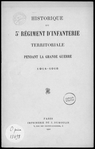 Historique du 5ème régiment territorial d'infanterie
