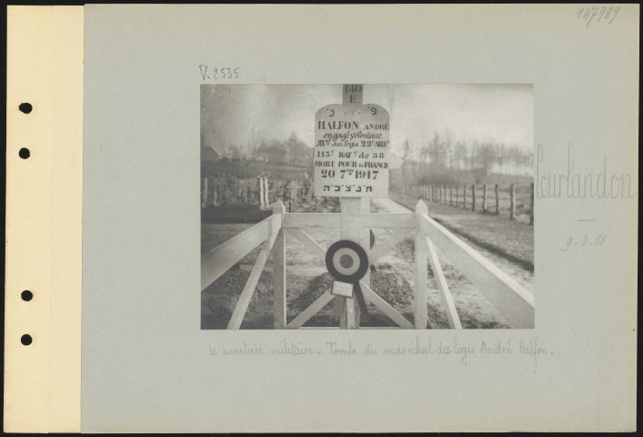 Courlandon. Le cimetière militaire. Tombe du maréchal des logis André Halfon