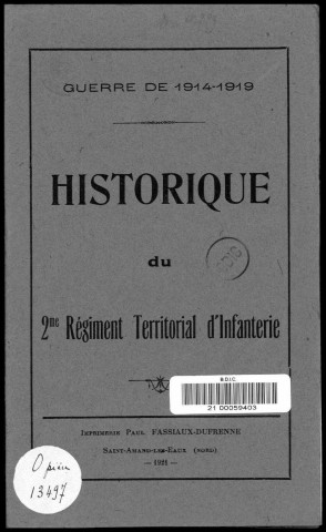 Historique du 2ème régiment territorial d'infanterie