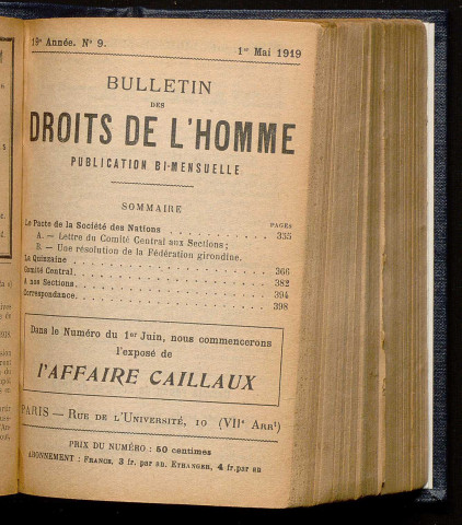 Mai 1919 - Bulletin des Droits de l'Homme