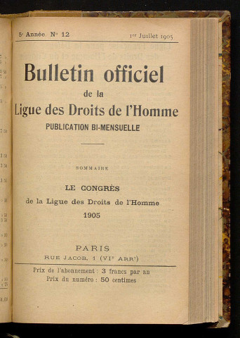 Juillet 1905 - Bulletin officiel de la Ligue des Droits de l'Homme