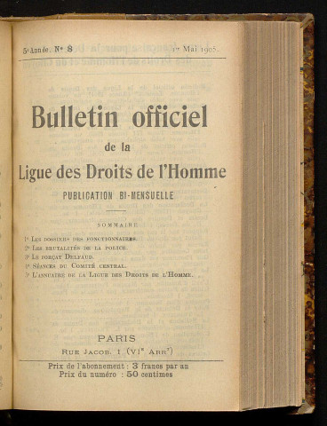 Mai 1905 - Bulletin officiel de la Ligue des Droits de l'Homme