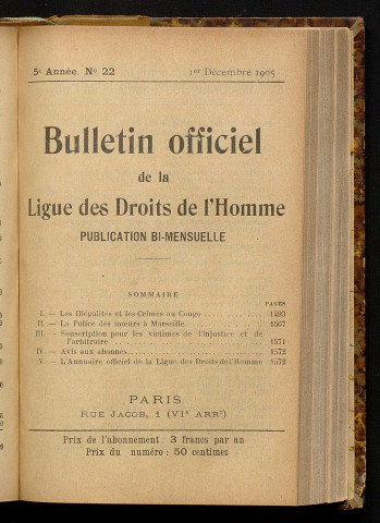 Décembre 1905 - Bulletin officiel de la Ligue des Droits de l'Homme