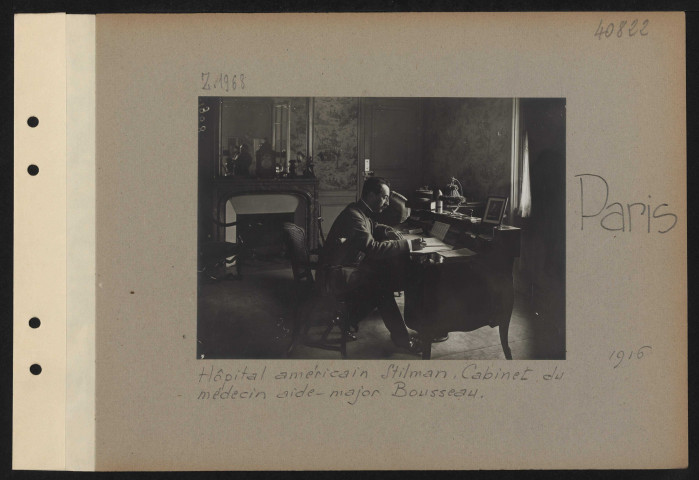 Paris. Hôpital américain Stilman. Cabinet du médecin aide-major Bousseau