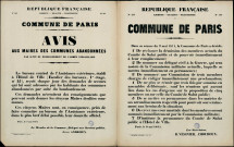 N°287. Commune de Paris. Avis aux maires des communes abandonnées par suite du bombardement de l'armée versaillaise