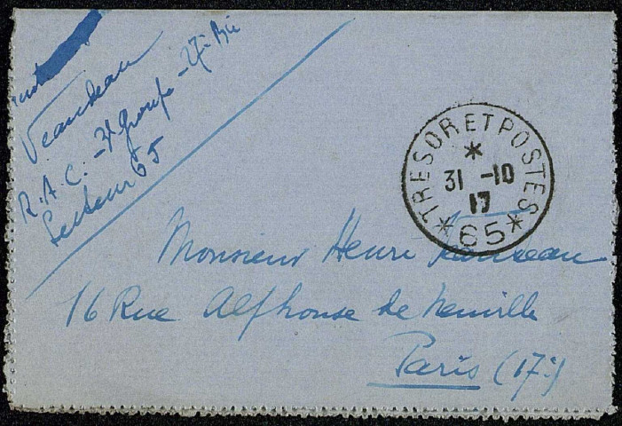 Lettres du Lieutenant Jean Veaudeau : 1917