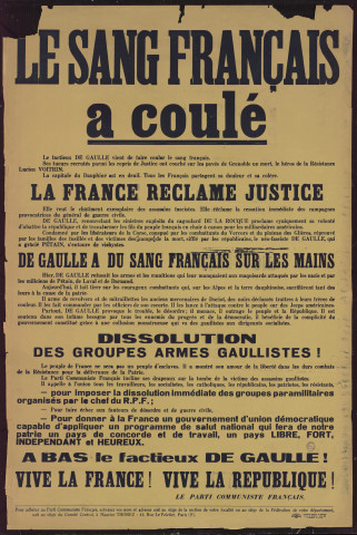 Le sang français a coulé : la France réclame justice… De Gaulle a du sang français sur les mains...