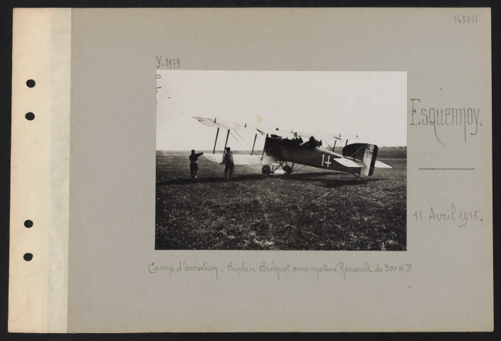 Esquennoy. Camp d'aviation. Biplan Bréguet avec moteur Renault de 300 HP