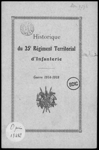 Historique du 25ème régiment territorial d'infanterie