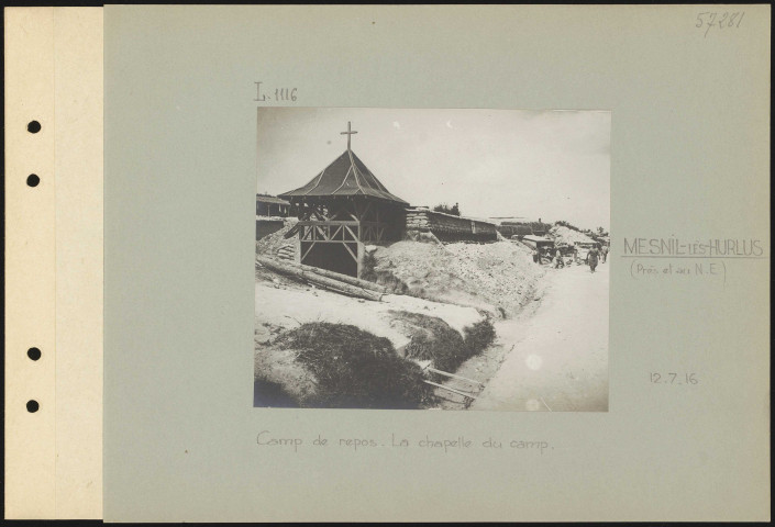 Mesnil-lès-Hurlus (près et au nord-est). Camp de repos. La chapelle du camp