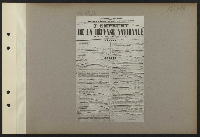 [Ministère des Finances. Troisième emprunt de la Défense nationale (décret et arrêté)] [1 novembre 1917]