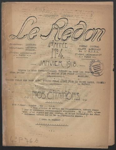 Gazette de l'atelier Redon - Année 1918 fascicule 4.4