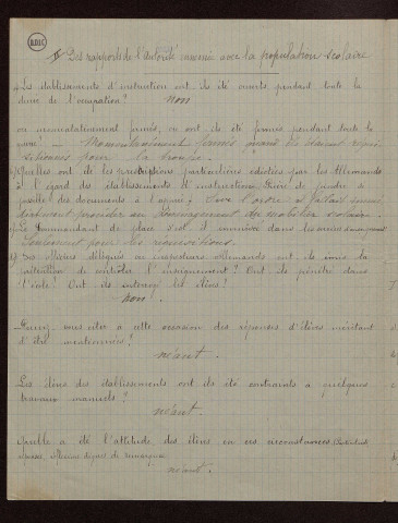 Tourcoing (59) : réponse au questionnaire concernant les zones occupées par les armées allemandes
