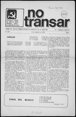 No Transar n° 205, 8 de febrero de 1978. Sous-Titre : Organo del Partido comunista (marxista-leninista) de la Argentina