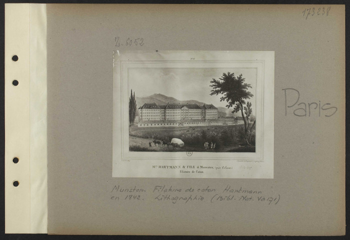 Paris. Munster. Filature de coton Hartmann en 1842. Lithographie (Bibliothèque nationale Va 171)