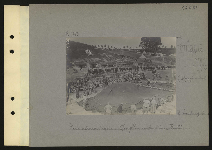 Fontaine-les-Cappy (ravin de). Parc aéronautique : gonflement d'un ballon