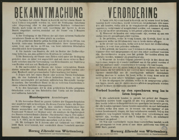 Hundesperre Anzubringen = Verbod honden op den openbaren weg los te laten loopen