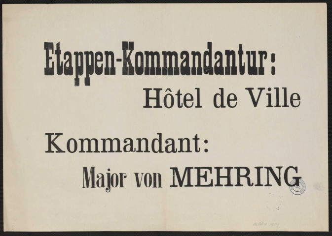 Etappen-Kommandantur : hôtel de Ville