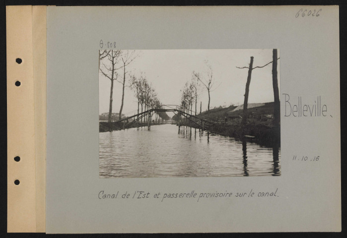 Belleville. Canal de l'Est et passerelle provisoire sur le canal