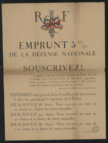 Emprunt 5% de la défense nationale. Souscrivez !