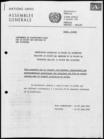 Propositions d'organisations non-gouvernementales. 02-30 juillet 1951