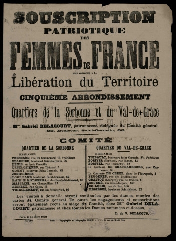 Souscription patriotique des femmes de France : Cinquième arrondissement