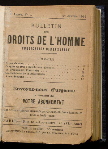 Janvier 1919 - Bulletin des Droits de l'Homme