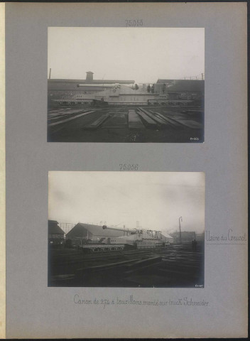Usine du Creusot. Canon de 274 à tourillons, monté sur truck Schneider